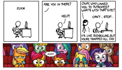 Size: 600x345 | Tagged: safe, idw, apple bloom, applejack, babs seed, fluttershy, rarity, earth pony, pegasus, pony, unicorn, applejack is not amused, audience reaction, exploitable meme, meme, tv tropes, xkcd