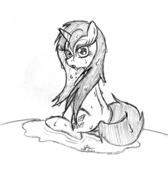 Size: 1688x1776 | Tagged: safe, artist:leadhooves, rarity, pony, unicorn, monochrome, solo, wet, wet mane, wet mane rarity