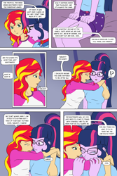 Size: 1000x1500 | Tagged: safe, artist:deltalima, sci-twi, sunset shimmer, twilight sparkle, equestria girls, camp everfree outfits, choker, comic, dialogue, female, glasses, lesbian, scitwishimmer, shipping, sunsetsparkle