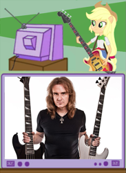 Size: 457x625 | Tagged: safe, applejack, equestria girls, bass guitar, david ellefson, exploitable meme, meme, musical instrument, obligatory pony, tv meme