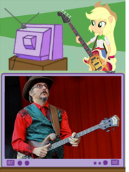 Size: 470x625 | Tagged: safe, applejack, earth pony, pony, bass guitar, exploitable meme, les claypool, meme, musical instrument, obligatory pony, tv meme