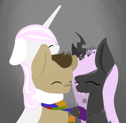 Size: 804x788 | Tagged: safe, derpibooru import, doctor whooves, fleur-de-lis, changeling, changeling queen, ask the dimension travelers, clothes, crossover, doctor who, papillon, papillon's hive, purple changeling, scarf, tumblr