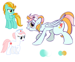 Size: 1800x1500 | Tagged: safe, artist:candyclumsy, lightning dust, nurse redheart, oc, oc:instant care, earth pony, pegasus, pony, commissioner:bigonionbean, fusion, fusion:instant care, hat, nurse hat, thicc ass, wide hips