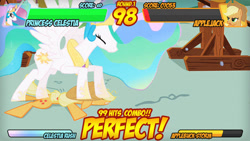 Size: 640x360 | Tagged: safe, applejack, princess celestia, alicorn, earth pony, pony, fighting is magic, female, mare