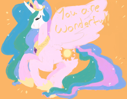 Size: 1280x1005 | Tagged: safe, artist:total-trash-skeleton, princess celestia, alicorn, pony, crown, female, horn, mare, multicolored mane, multicolored tail, solo, white coat, white wings, wings