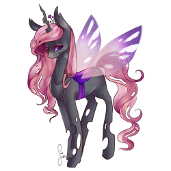 Size: 2000x2000 | Tagged: safe, artist:saoiirse, derpibooru import, fleur-de-lis, changeling, changeling queen, changelingified, looking at you, purple changeling, simple background, smiling, solo, transparent background, vector