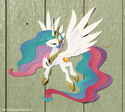 Size: 1600x1440 | Tagged: safe, artist:hexfloog, princess celestia, alicorn, pony, cut paper, eyes closed, papercraft, solo, traditional art