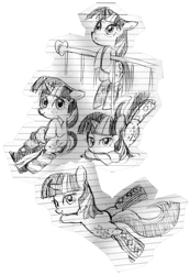 Size: 599x867 | Tagged: safe, artist:momo, derpibooru import, twilight sparkle, bedroom eyes, clothes, monochrome, socks