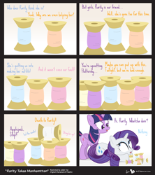 Size: 960x1080 | Tagged: safe, artist:dm29, derpibooru import, rarity, twilight sparkle, twilight sparkle (alicorn), alicorn, pony, unicorn, rarity takes manehattan, caught, comic, duo, female, mare, thread