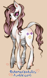 Size: 268x441 | Tagged: safe, artist:cutencreatures, derpibooru import, fleur-de-lis, classical unicorn, commission, leonine tail, solo, unshorn fetlocks