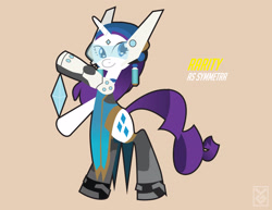 Size: 3300x2550 | Tagged: safe, artist:inspectornills, rarity, cyborg, pony, unicorn, amputee, clothes, costume, crossover, overwatch, prosthetic limb, prosthetics, solo, symmetra