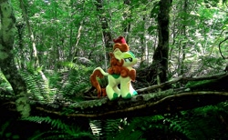 Size: 2048x1265 | Tagged: safe, artist:hihin1993, autumn blaze, kirin, forest, irl, japan, log, majestic, photo, plushie, solo, tree, walking