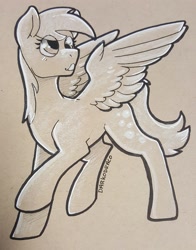 Size: 2353x3000 | Tagged: safe, artist:darkodraco, derpy hooves, pegasus, pony, female, ink drawing, mare, partial color, simple background, sketch, smiling, solo, spread wings, traditional art, wings