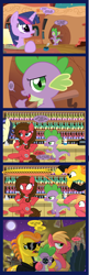 Size: 1100x3392 | Tagged: safe, artist:edowaado, derpibooru import, big macintosh, carrot cake, spike, twilight sparkle, oc, dragon, earth pony, pony, angry, black eye, chest hair, clothes, comic, guys night out, hypocritical humor, insult, leather jacket, male, oooooh, regular show, spikeabuse, stallion, sunglasses, sunglasses at night