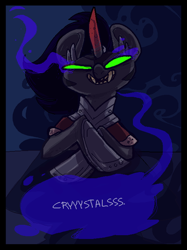 Size: 400x534 | Tagged: dead source, safe, derpibooru import, king sombra, pony, unicorn, glowing eyes, green sclera, male, solo, speech bubble, stallion, talking, tumblr