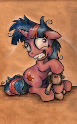 Size: 440x704 | Tagged: safe, artist:graffegruam, derpibooru import, smarty pants, twilight sparkle, acrylic painting, colored pencil drawing, mixed media, solo, traditional art, twilight snapple