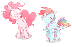 Size: 810x530 | Tagged: safe, artist:pinkablue, derpibooru import, pinkie pie, rainbow dash, earth pony, pegasus, pony, cute, dashabetes, diapinkes, female, mare, one eye closed, wink