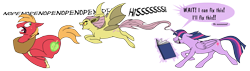 Size: 5000x1428 | Tagged: safe, artist:polarliger, derpibooru import, big macintosh, fluttershy, twilight sparkle, twilight sparkle (alicorn), alicorn, bat pony, pony, bats!, book, chase, dialogue, fangs, female, floppy ears, flutterbat, fluttermac, flying, galloping, glowing horn, gritted teeth, hissing, horn, levitation, magic, magic aura, male, nope, nope nope nope nope nope nope, open mouth, race swap, reading, running, scared, shipping, simple background, spread wings, straight, telekinesis, tongue out, transparent background, wide eyes, yelling