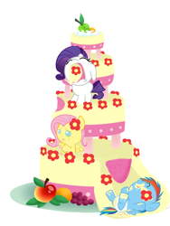 Size: 3000x4000 | Tagged: safe, artist:beavernator, derpibooru import, fluttershy, rainbow dash, rarity, pegasus, pony, unicorn, babity, baby, baby dash, baby pony, babyshy, cake, diaper, filly, foal, marzipan mascarpone meringue madness, scene interpretation