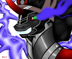 Size: 900x750 | Tagged: safe, artist:aceemokid, derpibooru import, king sombra, pony, unicorn, black mane, male, sharp teeth, sombra eyes, stallion