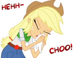 Size: 1024x768 | Tagged: safe, artist:proponypal, applejack, equestria girls, handkerchief, humanized, nose blowing, simple background, sneezing, sneezing fetish, solo, tissue