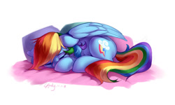 Size: 1280x768 | Tagged: safe, artist:luciferamon, derpibooru import, rainbow dash, pegasus, pony, cute, dashabetes, eyes closed, female, hnnng, mare, sleeping, solo