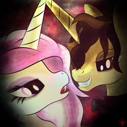 Size: 3000x3000 | Tagged: safe, artist:pedrohander, derpibooru import, fleur-de-lis, oc, oc:gray compass, pony, undead, unicorn, vampire, vampony, colored, dark, digital art, fangs, grin, open mouth