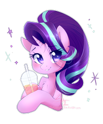 Size: 2441x2944 | Tagged: safe, artist:cynicalsonata, starlight glimmer, pony, unicorn, chest fluff, cute, female, glimmerbetes, looking at you, mare, milkshake, simple background, smiling, solo, transparent background