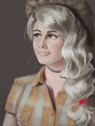 Size: 2400x3200 | Tagged: safe, artist:fahu, artist:rose0fmay, applejack, human, bust, humanized, painting, portrait, realistic, solo