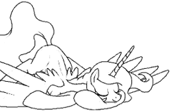 Size: 277x181 | Tagged: safe, artist:stoic5, princess celestia, alicorn, pony, eyes closed, face down ass up, monochrome, simple background, sleeping, smiling, solo