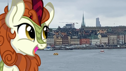 Size: 2560x1440 | Tagged: safe, artist:rainbow eevee, autumn blaze, kirin, cloud, cloudy, cute, female, irl, photo, solo, stockholm, sweden