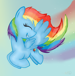 Size: 1924x1946 | Tagged: safe, artist:nonbinaryduck, derpibooru import, rainbow dash, pegasus, pony, flying, solo