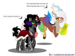 Size: 3216x2424 | Tagged: dead source, safe, artist:jaquelindreamz, derpibooru import, discord, eris, king sombra, queen umbra, pony, unicorn, female, gak, mare, rule 63