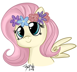 Size: 1024x959 | Tagged: safe, artist:brusuky, fluttershy, pegasus, pony, cute, floral head wreath, flower, solo