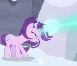 Size: 700x600 | Tagged: safe, screencap, starlight glimmer, pony, the ending of the end, blast, cropped, magic, magic blast, snow, solo