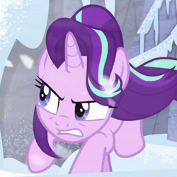 Size: 700x700 | Tagged: safe, screencap, starlight glimmer, pony, unicorn, the ending of the end, angry, badass, cropped, female, mare, snow, solo