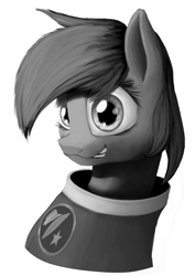 Size: 1600x2264 | Tagged: safe, artist:xormak, derpibooru import, rainbow dash, pegasus, pony, astrodash, astronaut, clothes, monochrome, smirk, solo, spacesuit