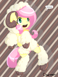 Size: 1280x1707 | Tagged: safe, artist:acharmingpony, fluttershy, pegasus, pony, sheep, animal costume, bipedal, clothes, costume, fluttersheep, ram horns, solo, year of the sheep
