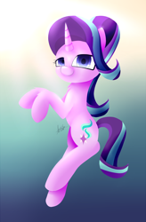 Size: 1560x2376 | Tagged: safe, artist:nicxchy, starlight glimmer, pony, unicorn, chest fluff, female, gradient background, leg fluff, looking at you, mare, solo