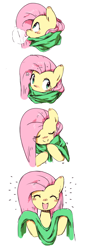 Size: 574x1691 | Tagged: safe, artist:30clock, fluttershy, pegasus, pony, blushing, breath, clothes, comic, cute, eyes closed, happy, hoof hold, looking at you, open mouth, pov, scarf, shyabetes, smiling, solo