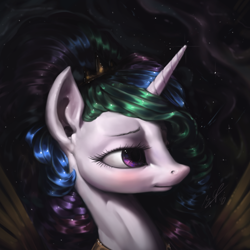 Size: 1080x1080 | Tagged: safe, artist:assasinmonkey, princess celestia, alicorn, pony, blushing, bust, painting, portrait, solo