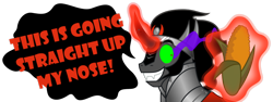 Size: 1300x491 | Tagged: safe, derpibooru import, edit, king sombra, pony, unicorn, corn, derp, eyes on the prize, glowing eyes, grin, insanity, magic, open mouth, silly, smiling, telekinesis, wat, wide eyes, yu-gi-oh! abridged