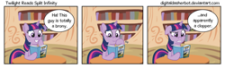 Size: 1500x454 | Tagged: safe, artist:digitaldasherbot, derpibooru import, twilight sparkle, comic, piers anthony, split infinity