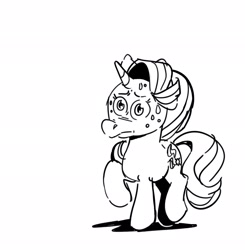 Size: 2005x2048 | Tagged: safe, artist:kylesmeallie, starlight glimmer, pony, unicorn, monochrome, nervous, solo, sweat