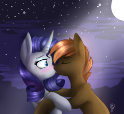 Size: 920x851 | Tagged: safe, artist:tonydashie22, button mash, rarity, pony, unicorn, blushing, female, kissing, male, rarimash, shipping, straight