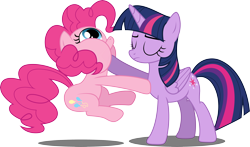 Size: 5500x3228 | Tagged: safe, artist:theshadowstone, derpibooru import, pinkie pie, twilight sparkle, twilight sparkle (alicorn), alicorn, earth pony, pony, female, hoof in mouth, mare, puffy cheeks, simple background, transparent background, vector