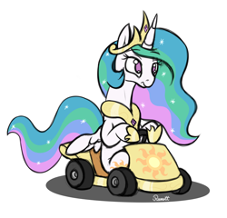 Size: 1500x1440 | Tagged: safe, artist:ramott, princess celestia, alicorn, pony, cute, cutelestia, driving, go-kart, sketch, solo