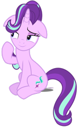 Size: 722x1107 | Tagged: safe, artist:tigerbeetle, starlight glimmer, pony, spoiler:s06, bedroom eyes, casual, floppy ears, lightly watermarked, mane flip, promo, season 6 hype, simple background, smiling, solo, transparent background, watermark
