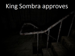 Size: 700x525 | Tagged: safe, derpibooru import, king sombra, pony, unicorn, barely pony related, image macro, meme, scp foundation, scp-087, stairs, that pony sure does love stairs