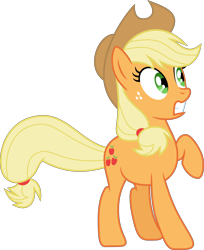 Size: 4886x5996 | Tagged: safe, artist:synch-anon, artist:twiforce, applejack, earth pony, pony, absurd resolution, raised hoof, shocked, simple background, solo, transparent background, vector